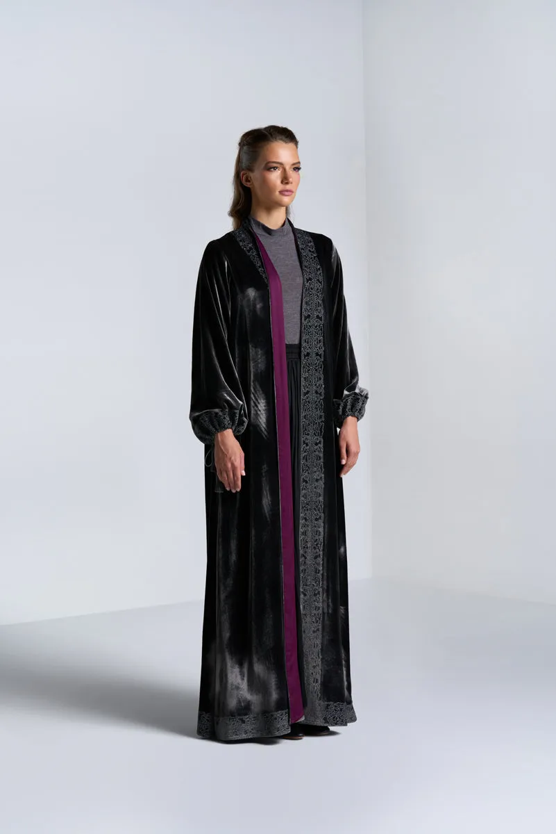 DC2404GRV Graceful Fog Gray Velvet Abaya