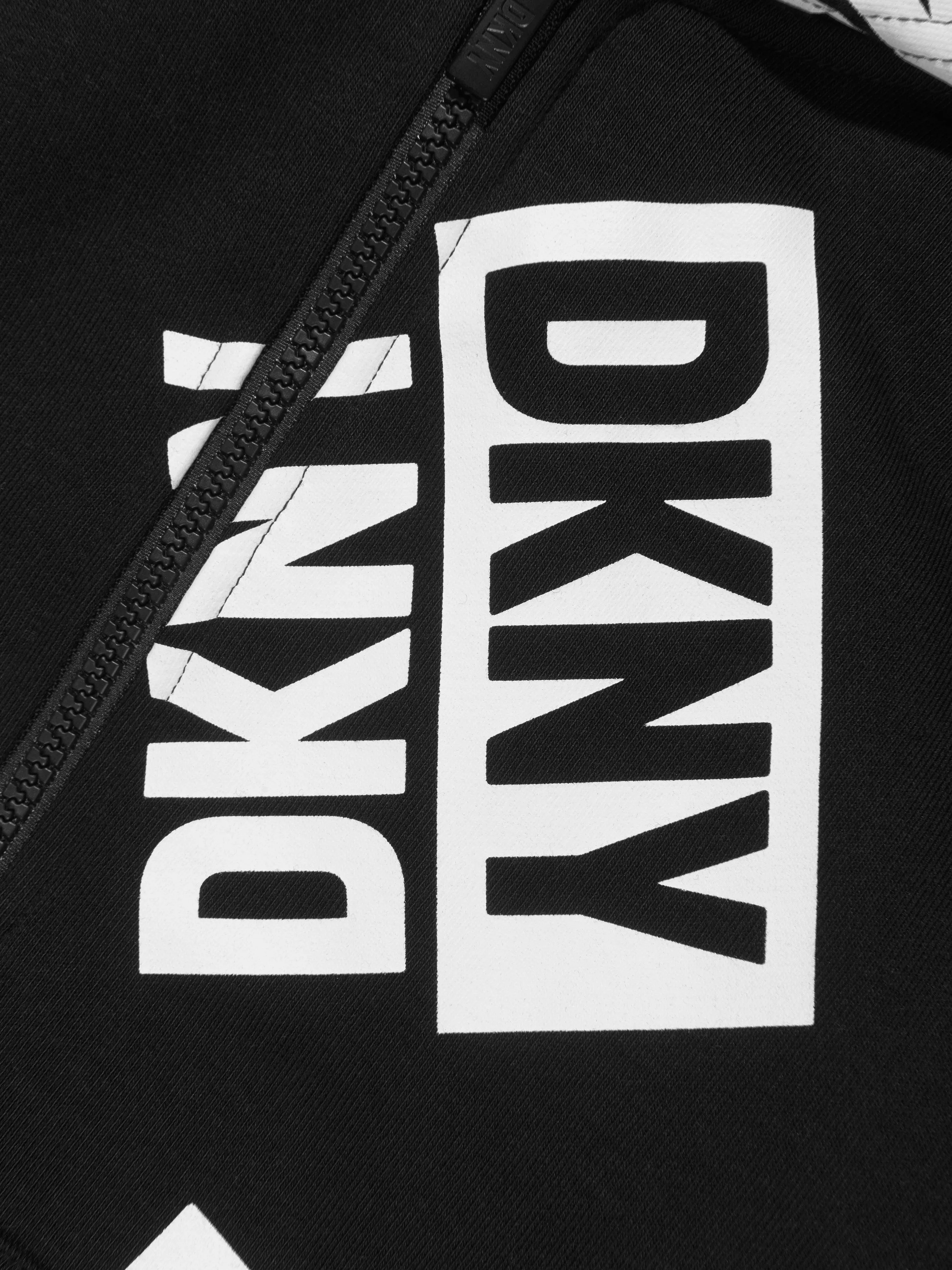 DKNY Kids Logo Print Zip Up Hoodie in Black