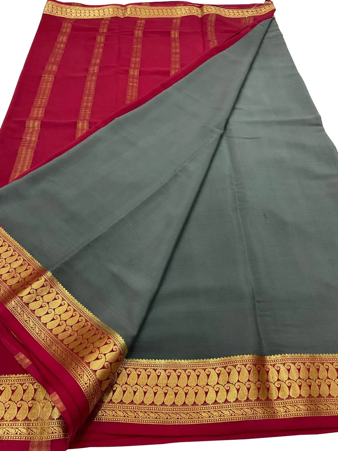 Elegant Black & Red Mysore Crepe Silk Saree