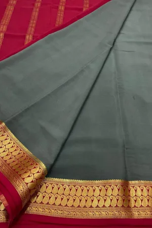 Elegant Black & Red Mysore Crepe Silk Saree