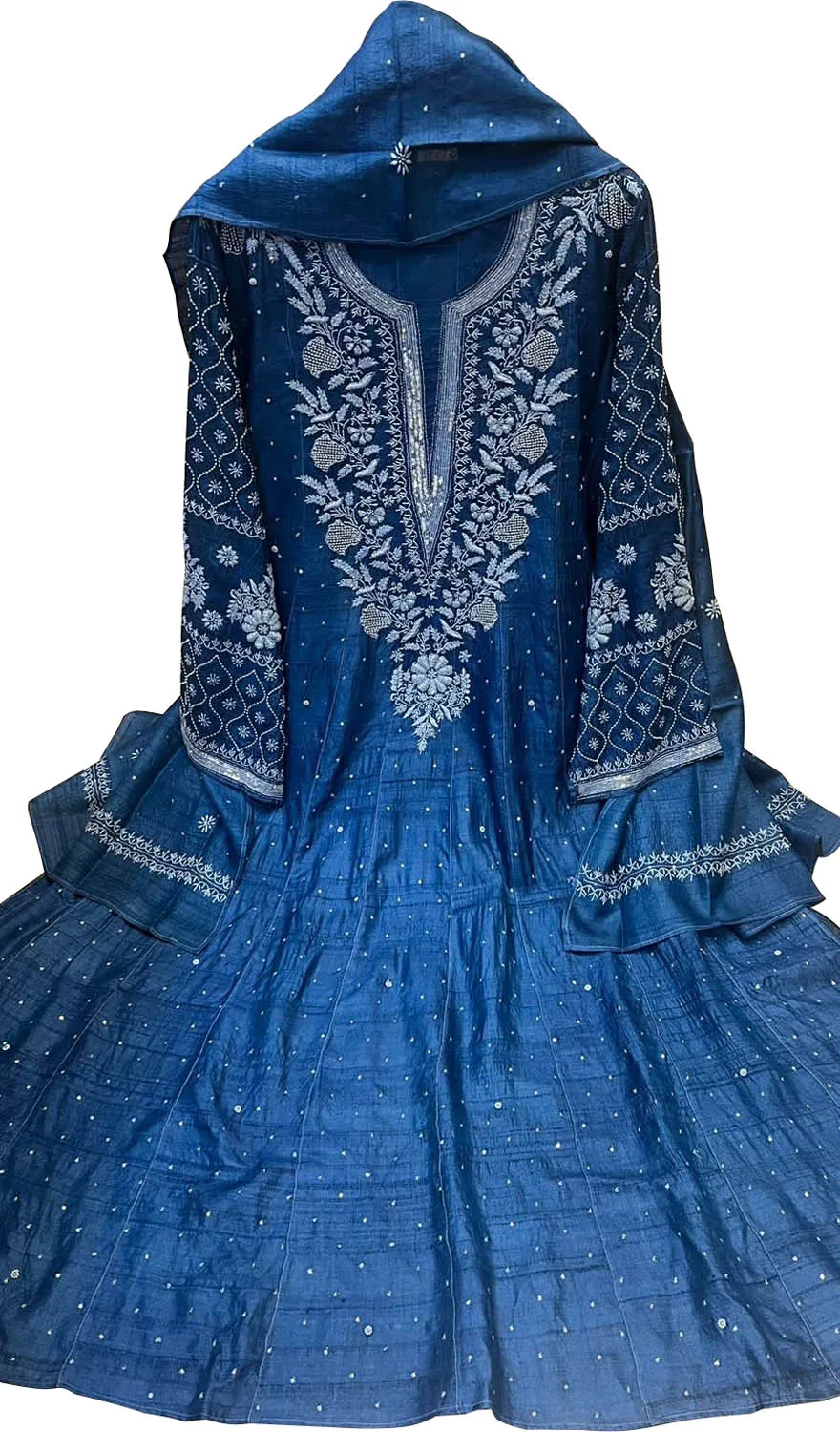 Elegant Blue Chikankari Silk Anarkali Suit Set