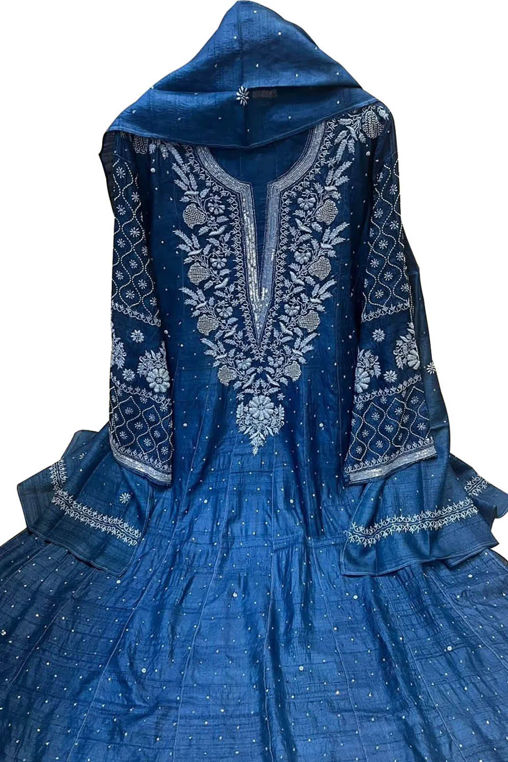 Elegant Blue Chikankari Silk Anarkali Suit Set