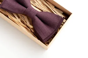 Elegant Eggplant Natural Linen Bow Ties for Men and Groomsmen