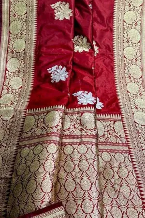 Elegant Red Banarasi Handloom Pure Katan Silk Saree