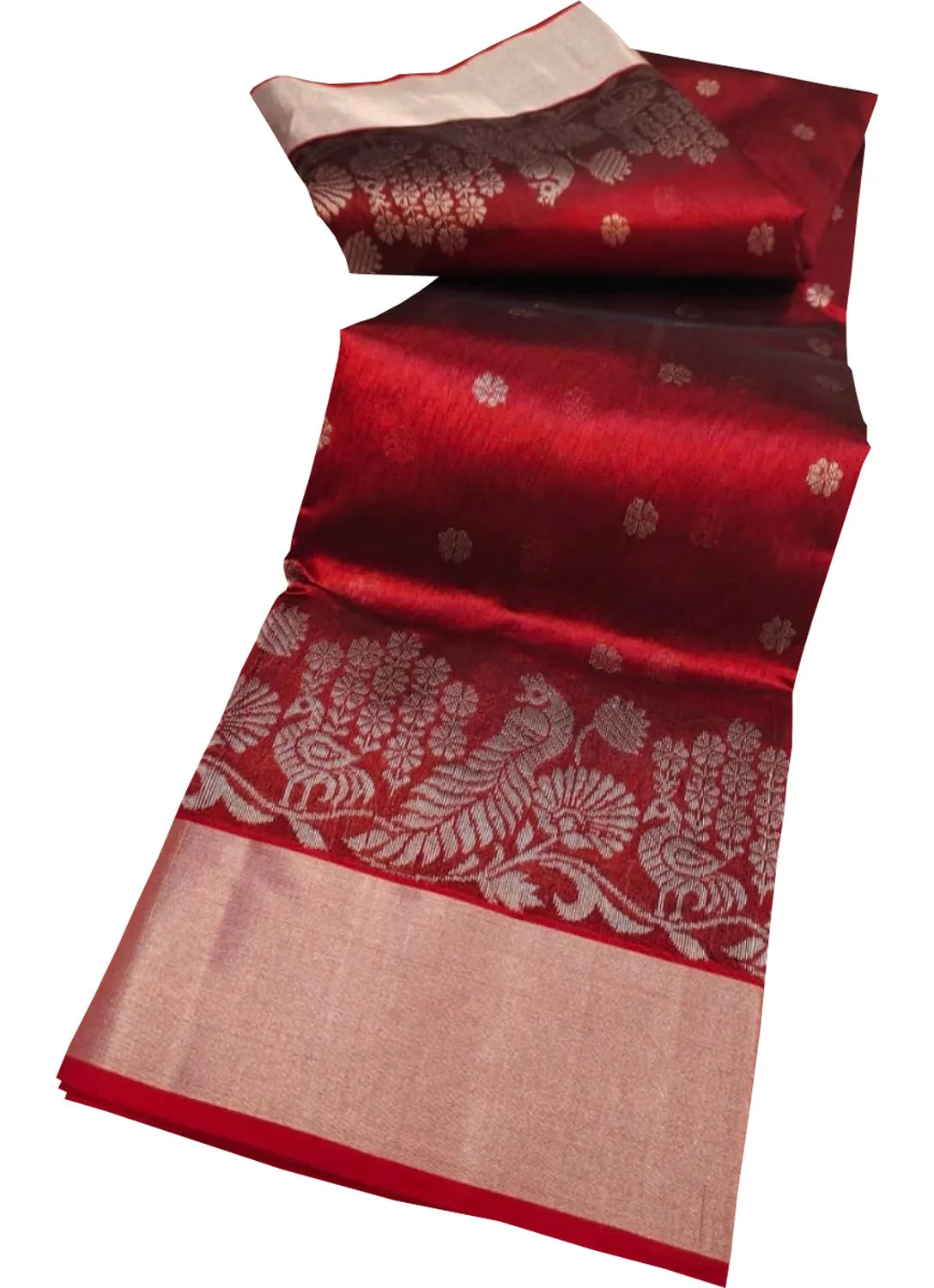 Elegant Red Chanderi Handloom Pure Silk Saree: A Timeless Classic