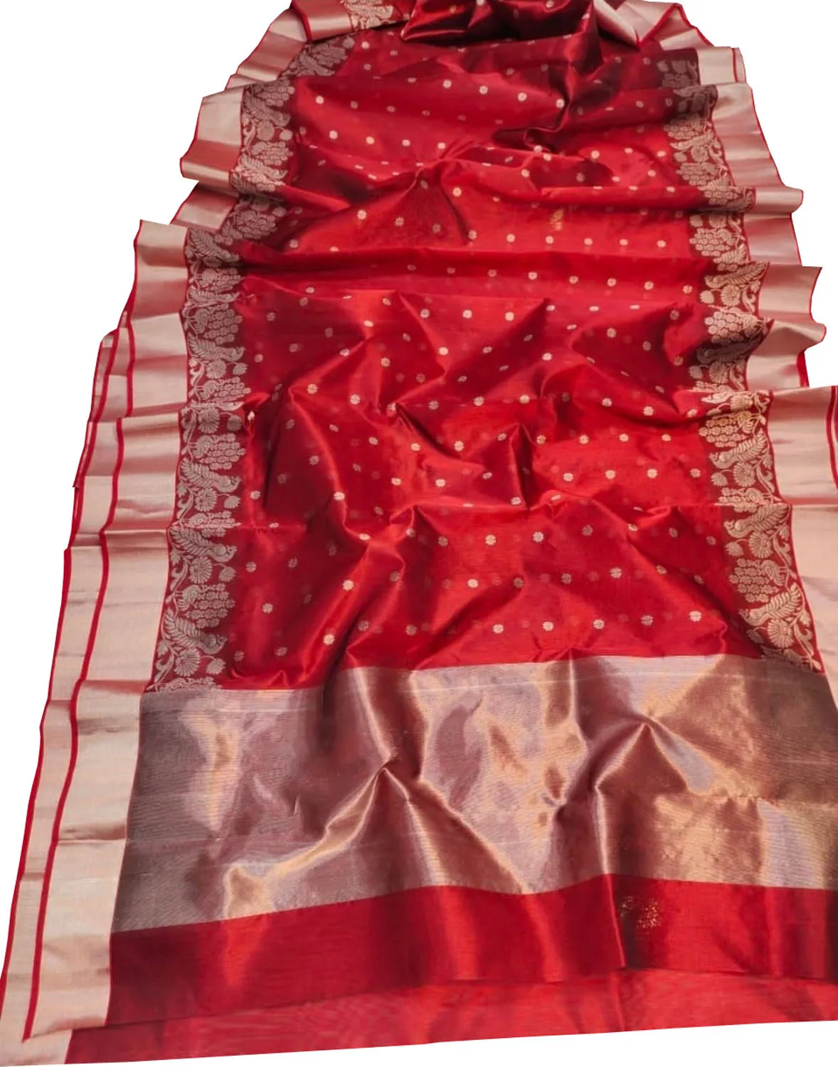 Elegant Red Chanderi Handloom Pure Silk Saree: A Timeless Classic