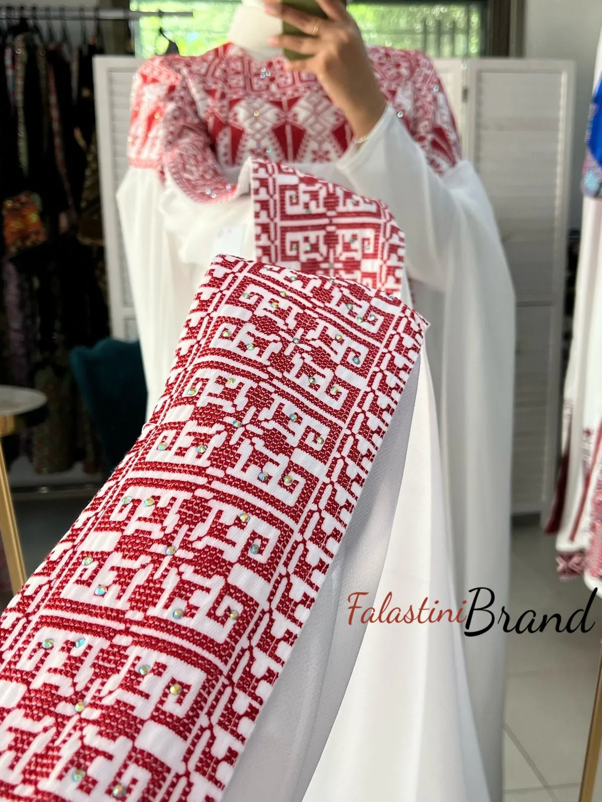 Elegant Royal Off White and Red Embroidered Dress