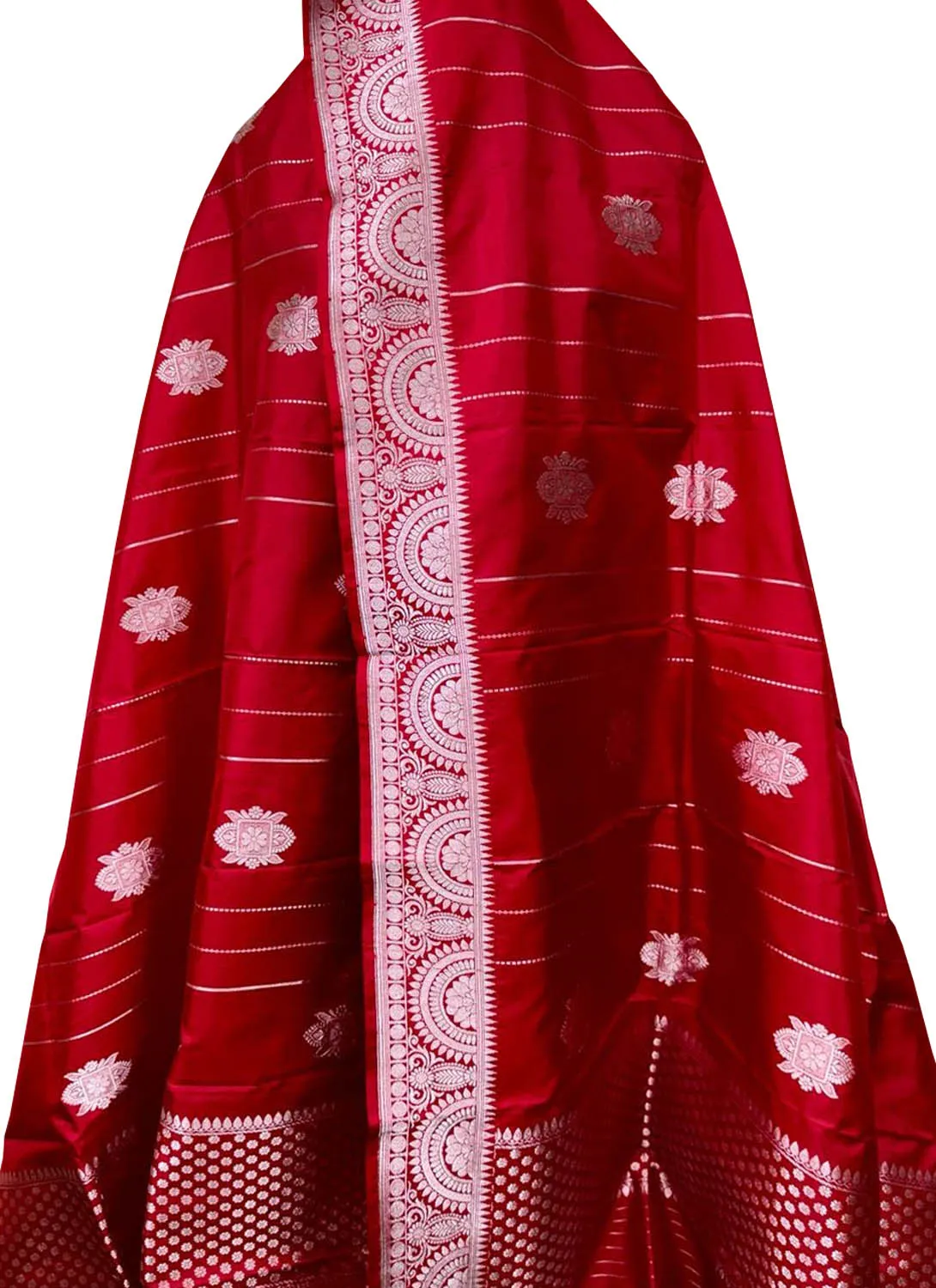 Exquisite Red Banarasi Katan Katan Silk Dupatta - Handloom Beauty