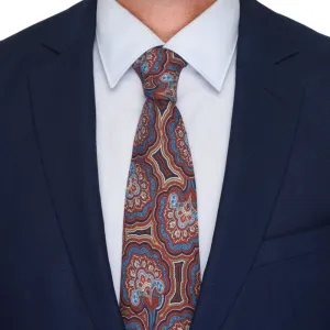 Floral Paisley Red and Blue Silk Wool Tie