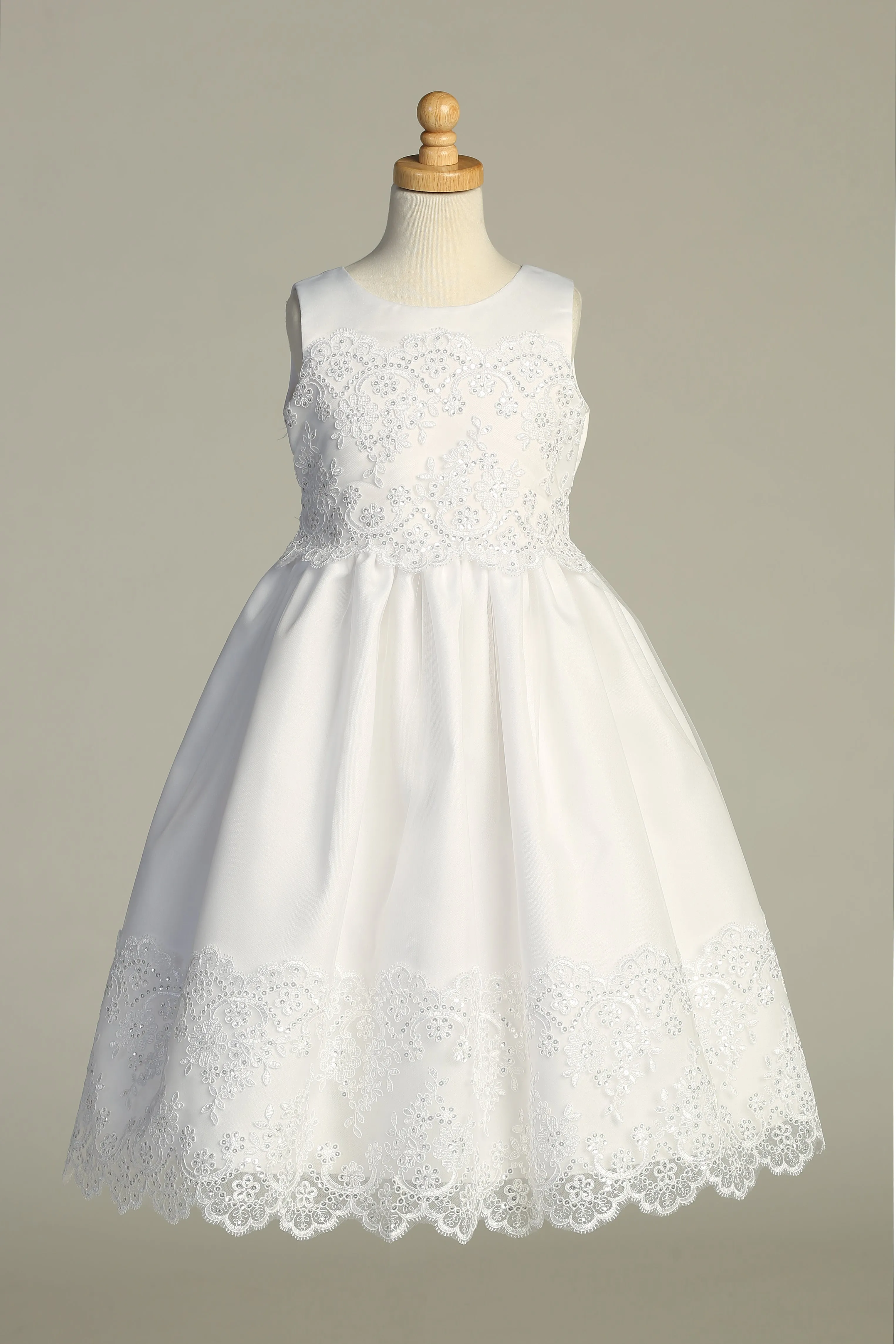 Girls Sequin Cordered Embroidered Tulle Overlay Communion Dress 6-12