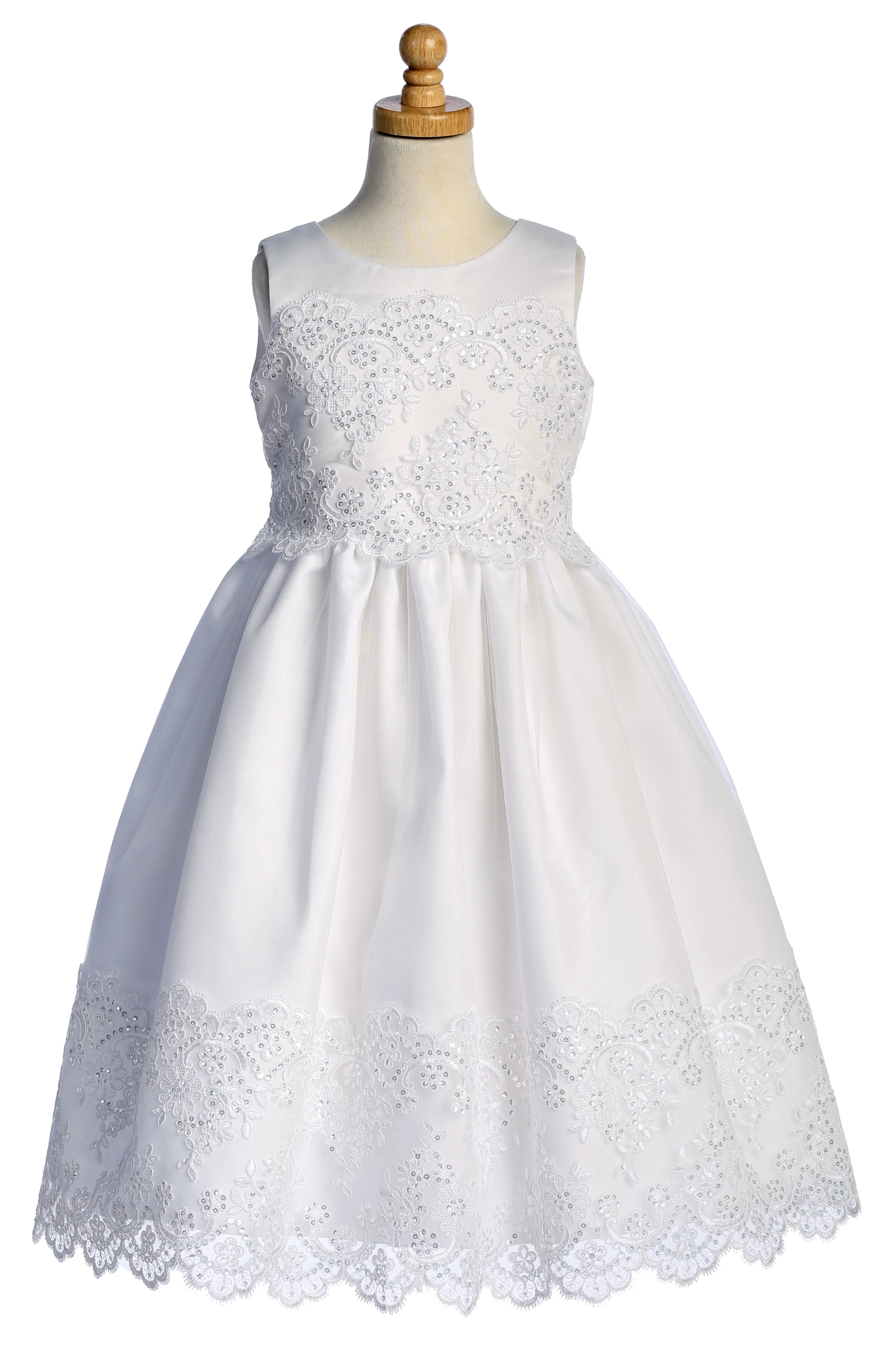 Girls Sequin Cordered Embroidered Tulle Overlay Communion Dress 6-12