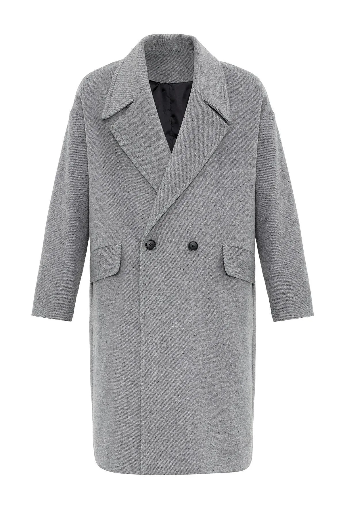 Gray Wool-Blend Double-Breasted Men's Coat - Wessi