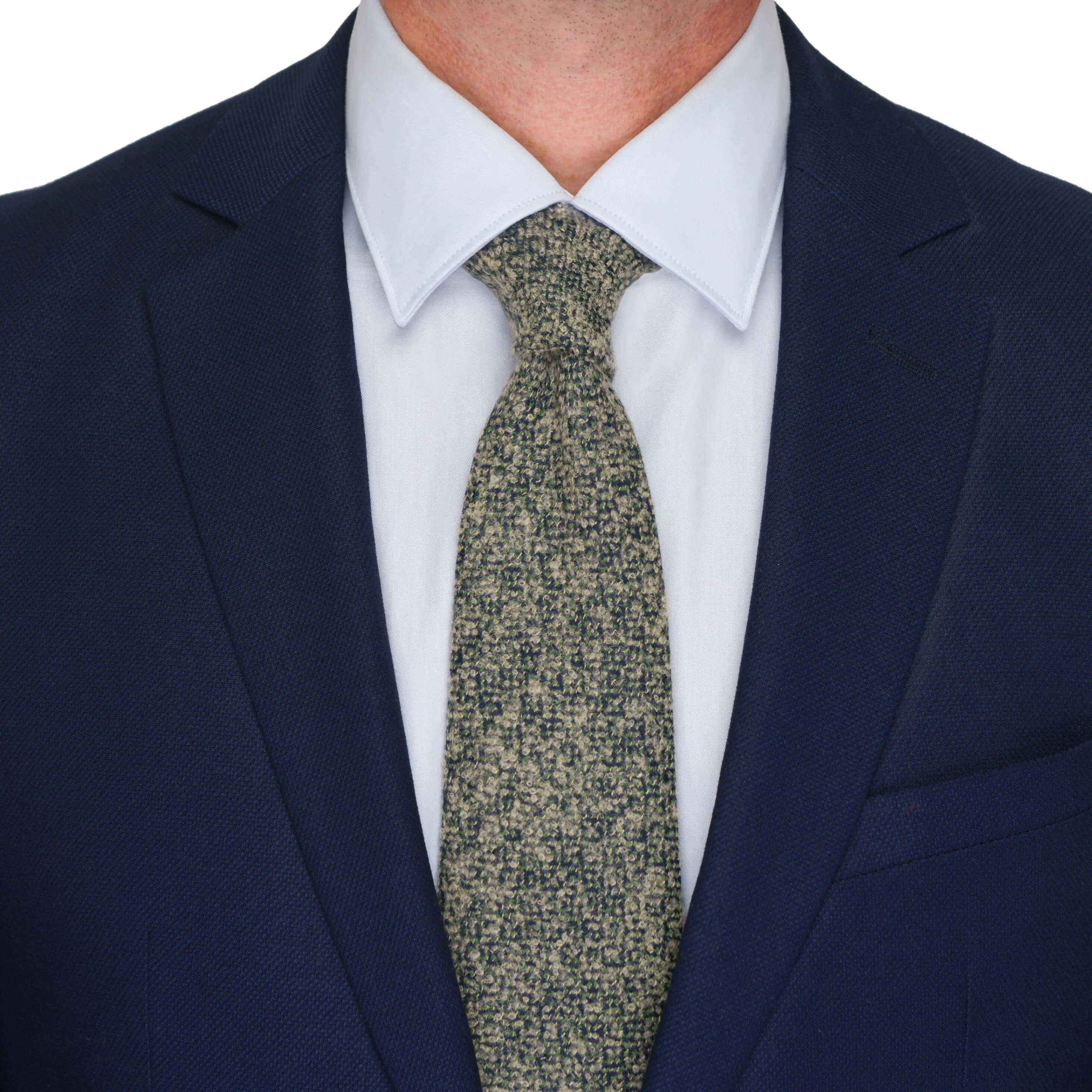 Green and Cream Classic Motif Virgin Wool Tie