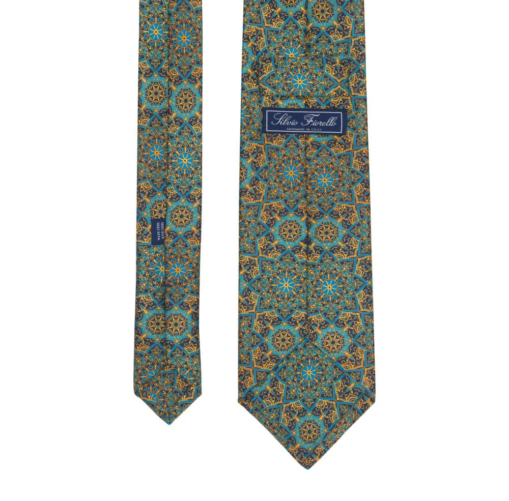 Green and Yellow Notre Dame Duchesse Silk Tie