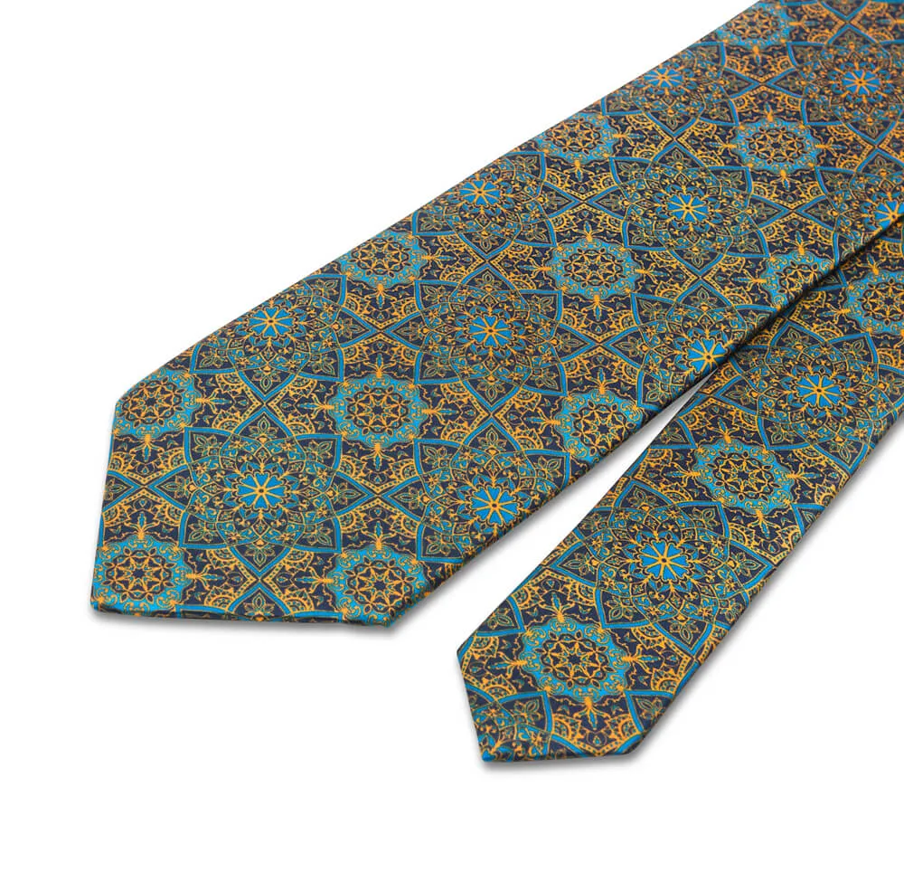 Green and Yellow Notre Dame Duchesse Silk Tie