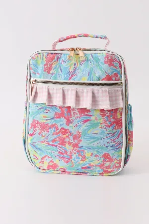 Green floral ruffle lunch bag