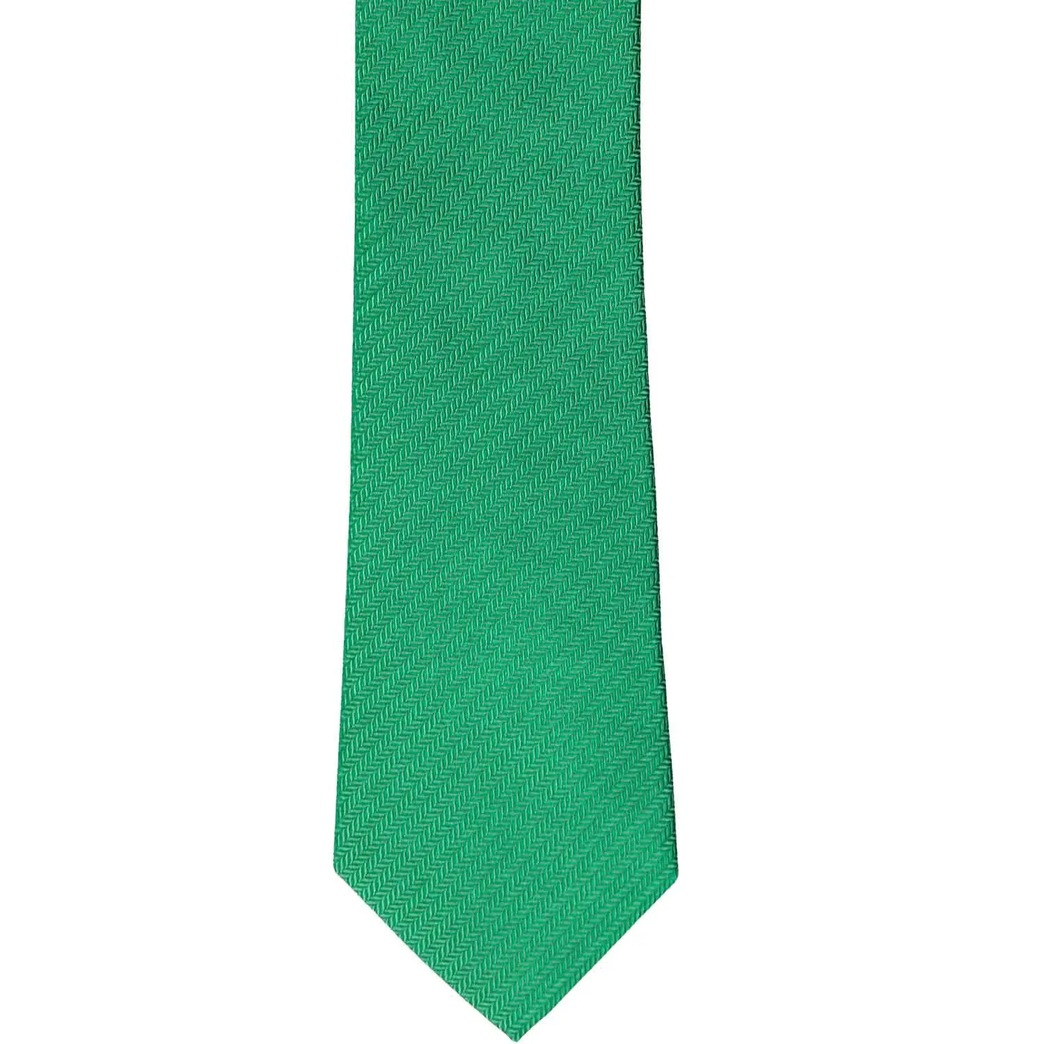 Green Herringbone Silk Slim Necktie, 2.5" Width