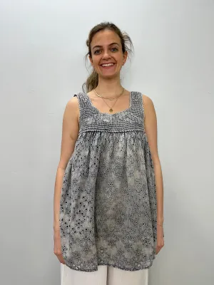 Grey Sleeveless Tank with Embroidered Design