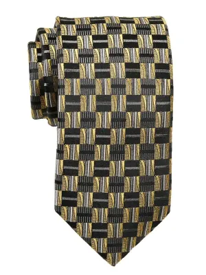 Heritage House 23704 100% Woven Silk Boy's Tie - Check Pattern - Gold/Gray/Khaki