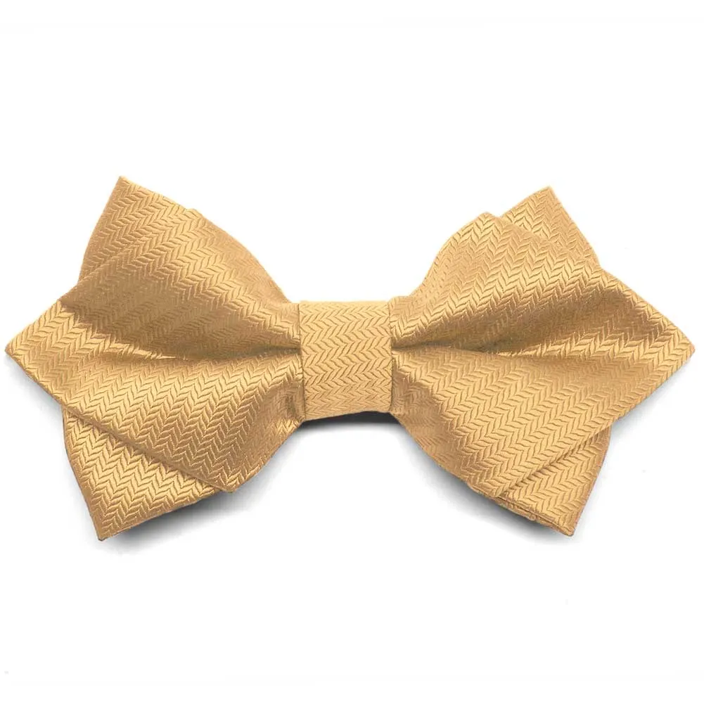 Honey Gold Herringbone Diamond Tip Bow Tie