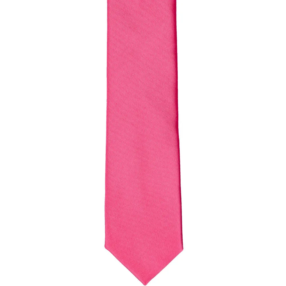 Hot Pink Skinny Solid Color Necktie, 2" Width