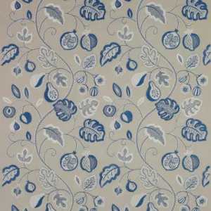 Jane Churchill Santana Embroidered Linen - J755F-04 - 4.4m Roll End - Linen/Blue