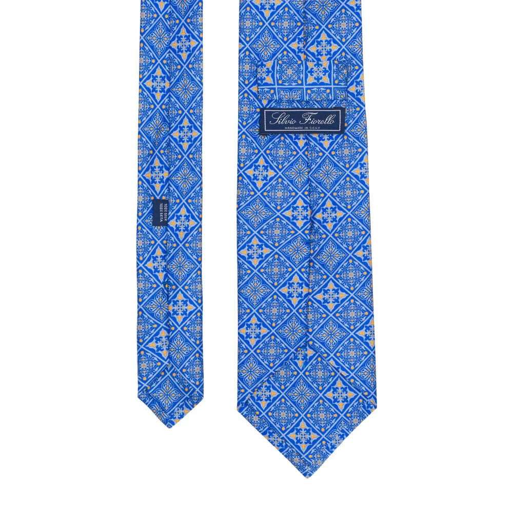 Light Blue Medieval Mosaic Duchesse Silk Tie