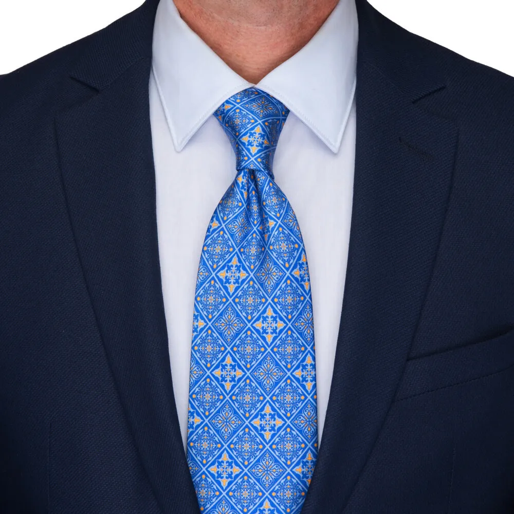 Light Blue Medieval Mosaic Duchesse Silk Tie