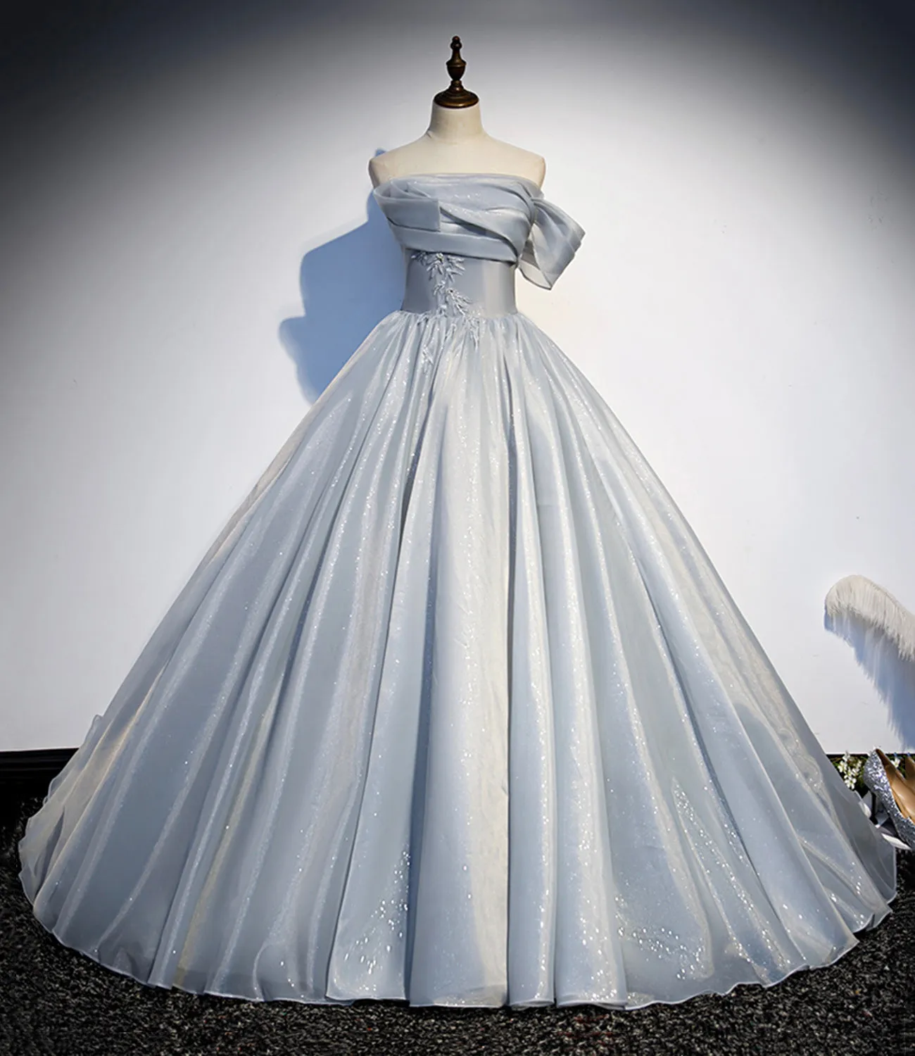 Light Gray Satin Long Ball Gown Quinceanera Dresses