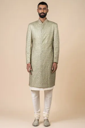 Light Green All Over Embroidered Brocade Sherwani