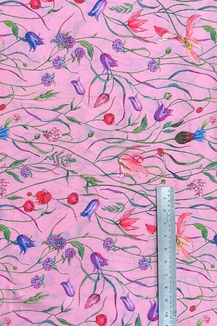 Light Pink Botanical Printed Muslin Fabric