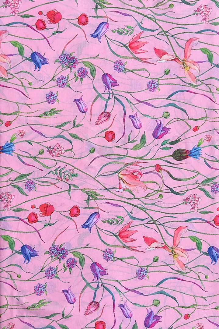 Light Pink Botanical Printed Muslin Fabric