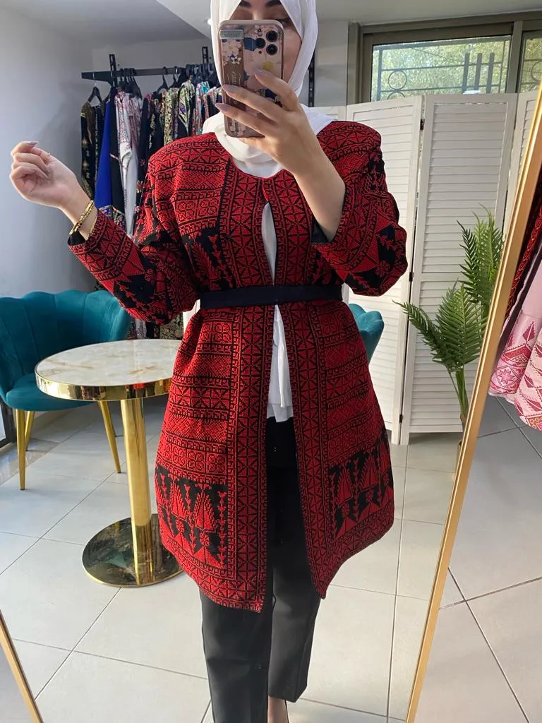 Long Red And Black Embroidered Jacket