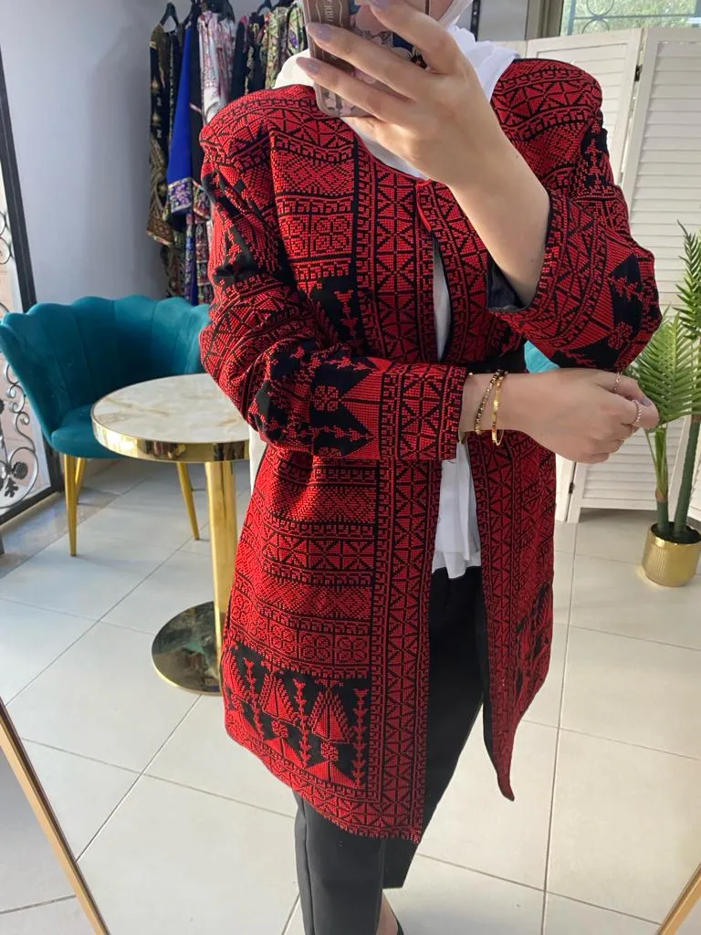 Long Red And Black Embroidered Jacket