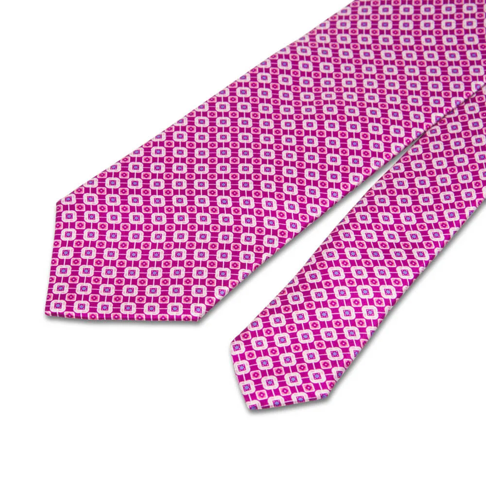 Magenta Geometric Motif Silk Tie