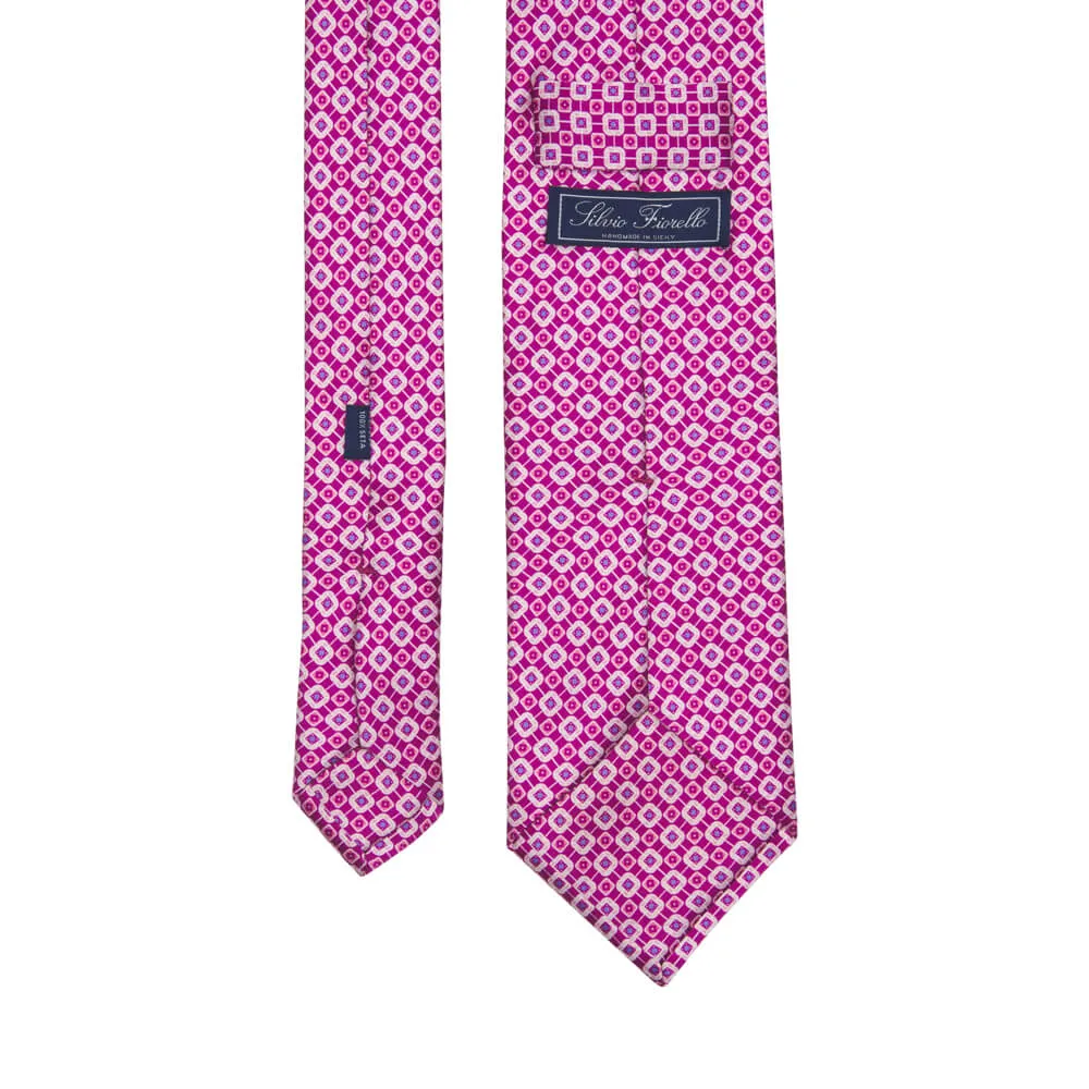 Magenta Geometric Motif Silk Tie