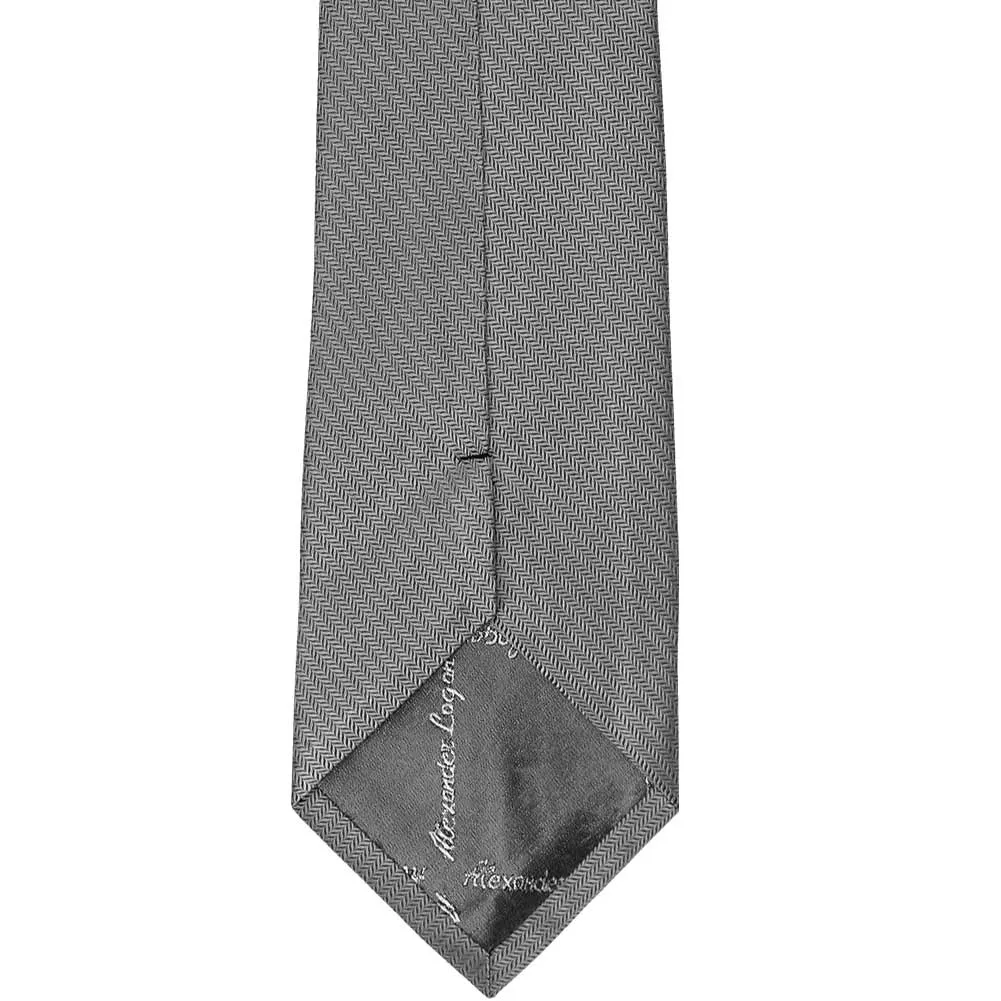 Mercury Silver Herringbone Silk Extra Long Necktie