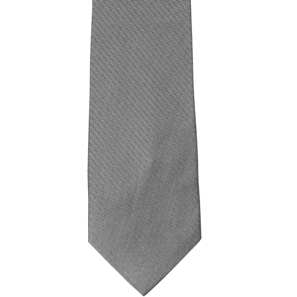 Mercury Silver Herringbone Silk Extra Long Necktie