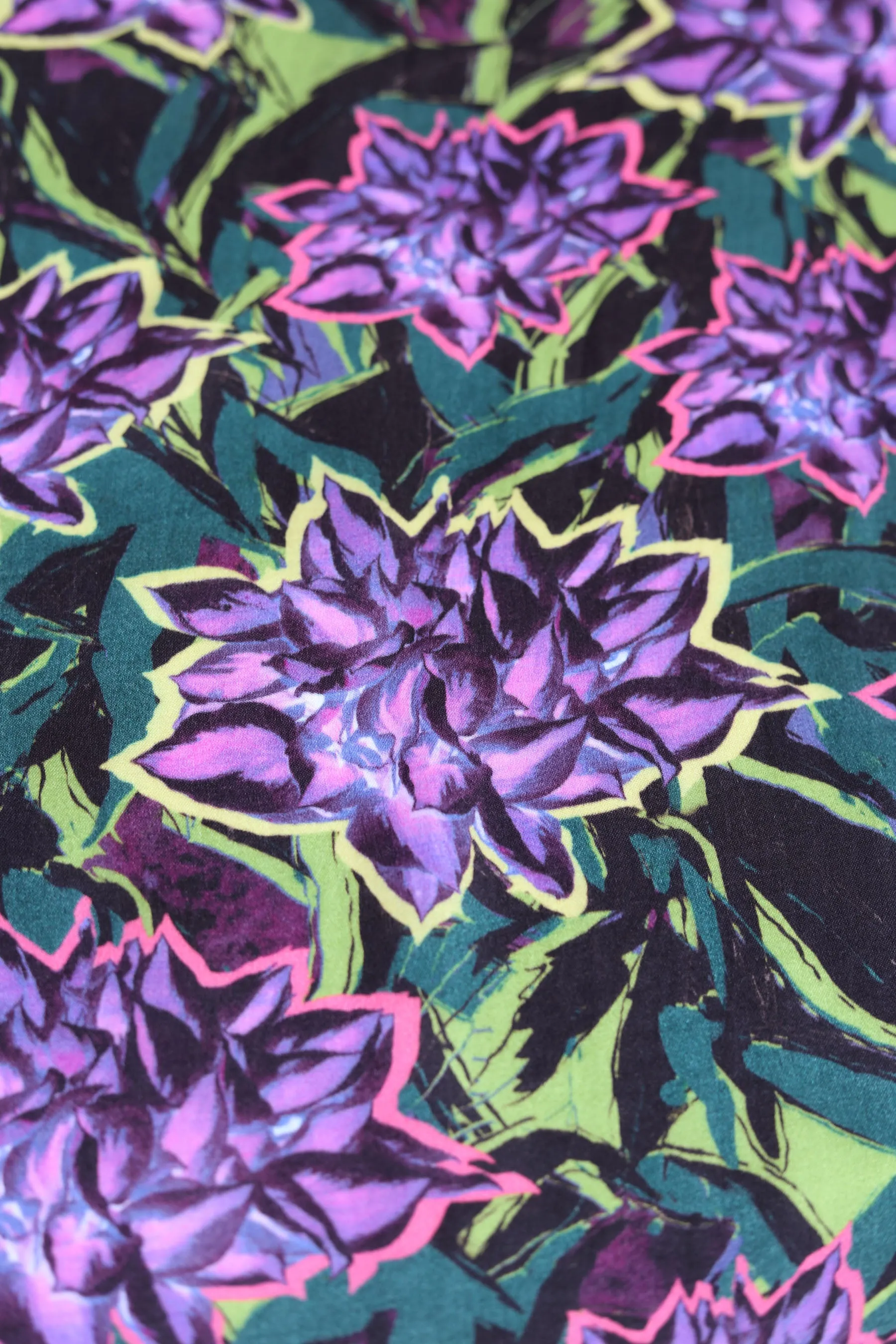 Midnight Purple & Mauve Floral Printed Gaji Silk Fabric