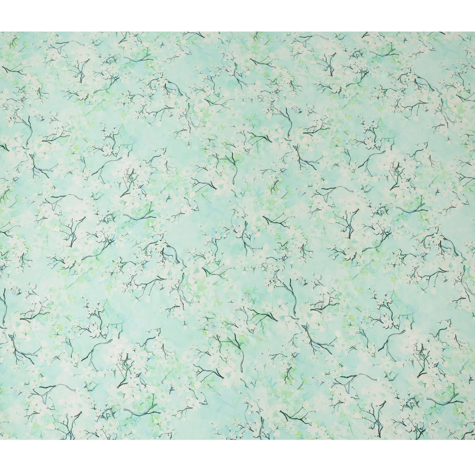 Mint Green Blossom Pure Silk Satin Fabric - 140 cm Width, Made in Italy-D20733