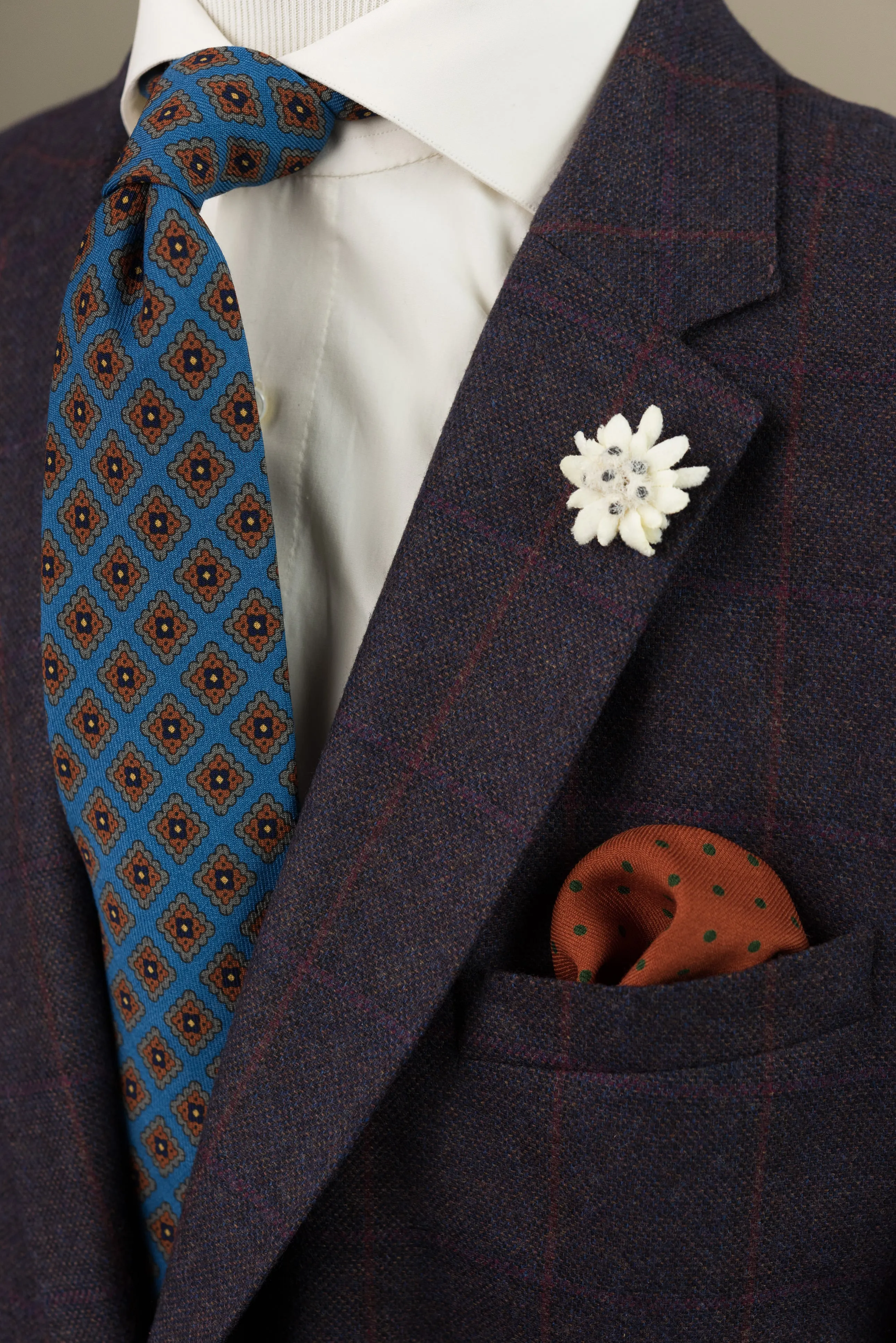 Mohair Blue Geometric Wool Challis Tie