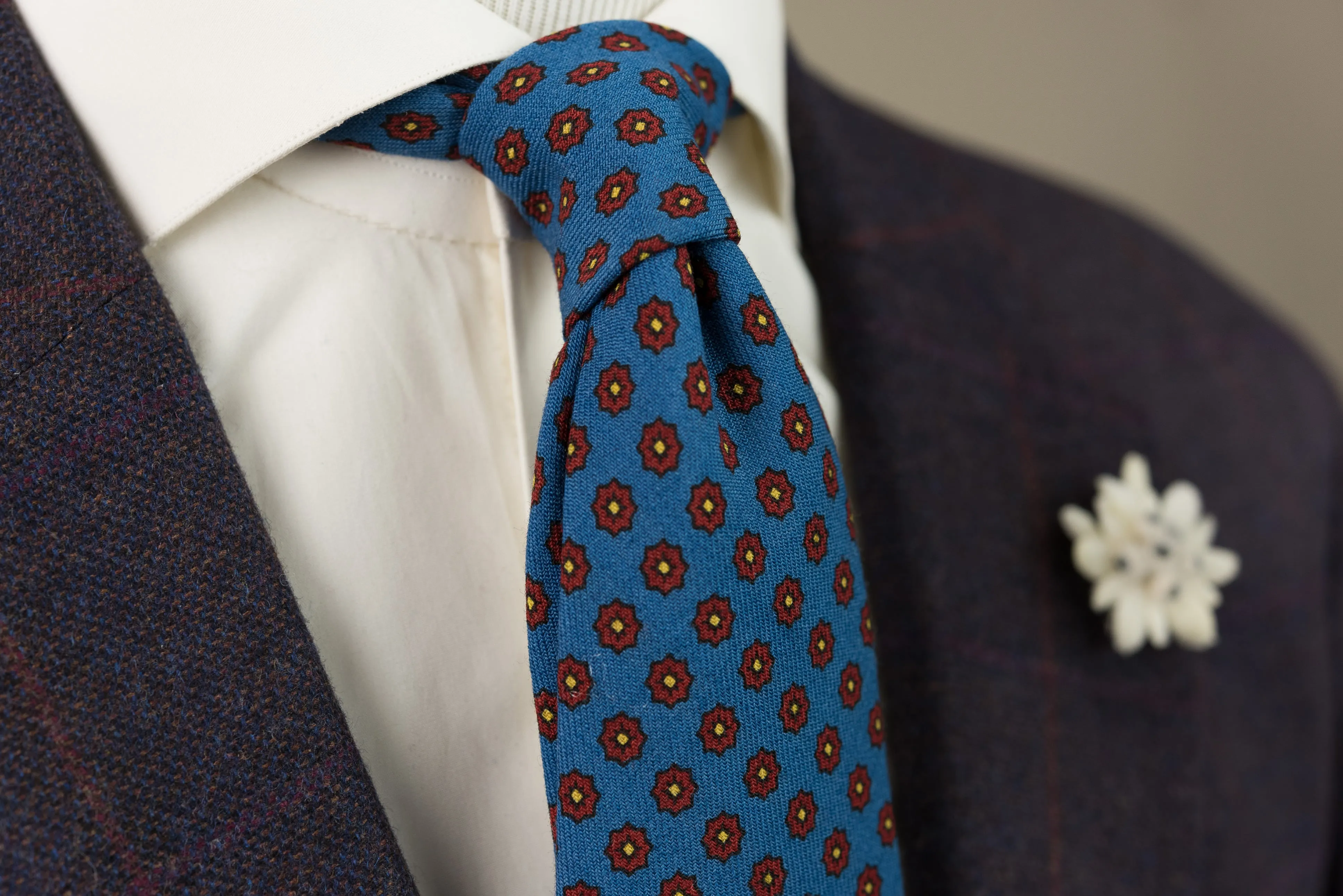 Mohair Blue Geometric Wool Challis Tie