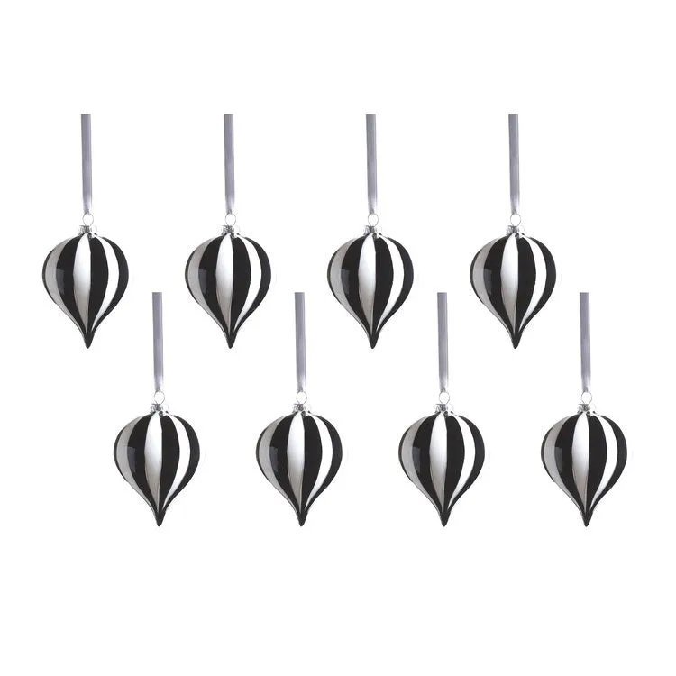 Monochrome Stripe Glass Ornaments Set of 8