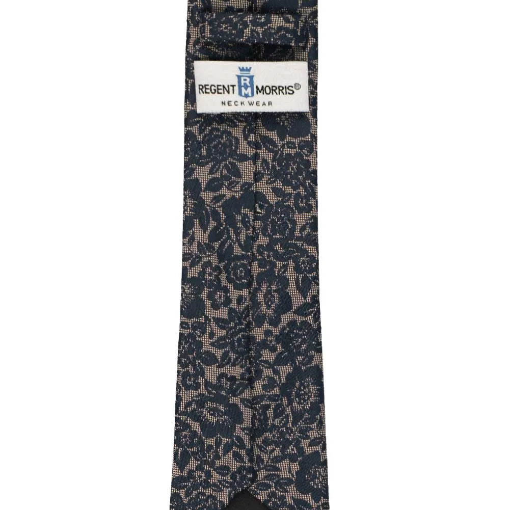 Navy Blue Journalist Floral Silk/Cotton Slim Necktie, 2.5" Width