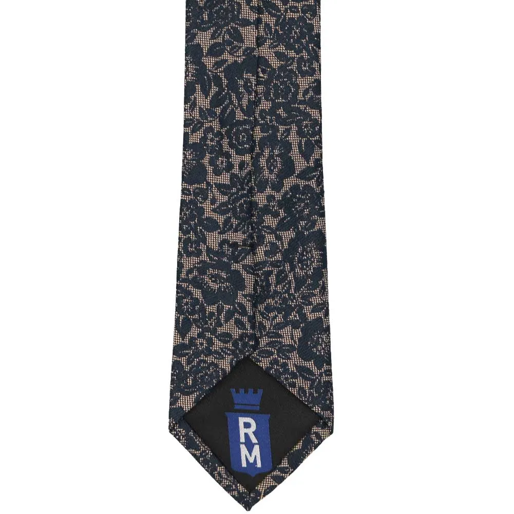 Navy Blue Journalist Floral Silk/Cotton Slim Necktie, 2.5" Width