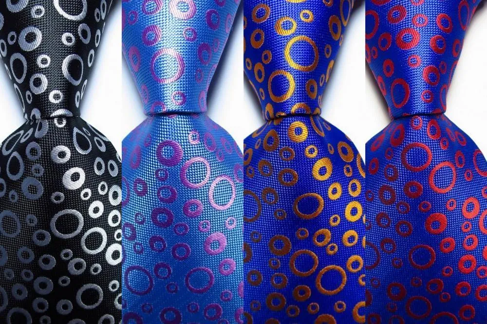 New Fashion Dot Ties Mens Silk Necktie Set Black Orange