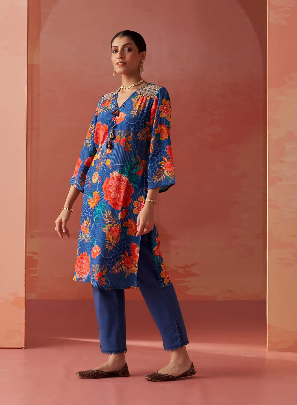 Noorani Blue Printed Kurta