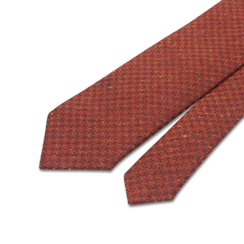 Orange Houndstooth Cotton Silk Wool Tie