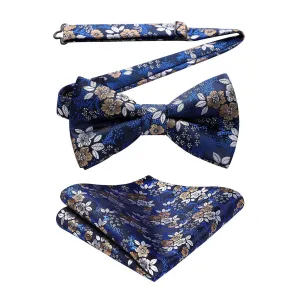 Paisley Pre-Tied Bow Tie & Pocket Square - A-BLUE 8