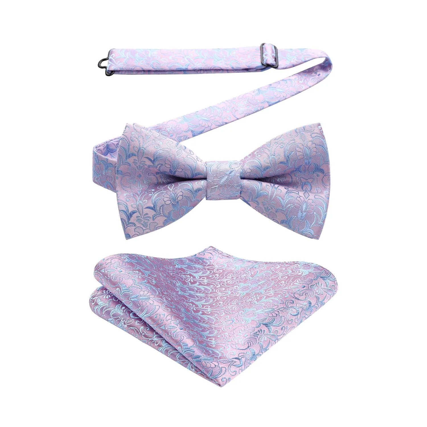 Paisley Pre-Tied Bow Tie & Pocket Square - E-PINK 1